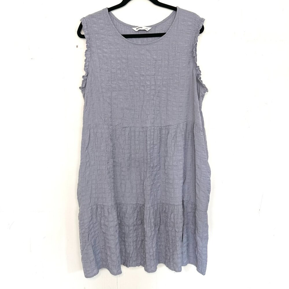 Sonoma Puckered Tiered Crinkle Stretch Sleeveless Blue Ruffle Dress Size XXL - Picture 2 of 6